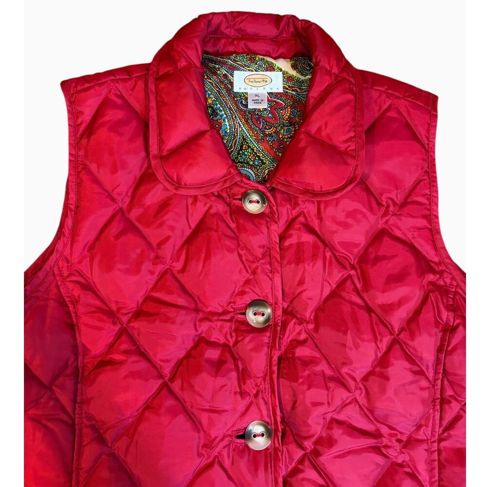 Talbots Petites Women's Quilted Down Puffer Vest XL Red Paisley Lining - Picture 6 of 9